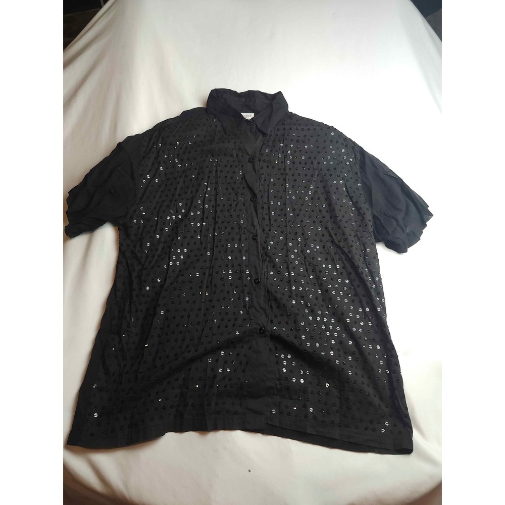 Croquet Club Plus Womens Black Sequin Front Button Down Shirt Size 20/40